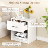 Bedside Table Nightstand with Drawer and Open Storage Shelf