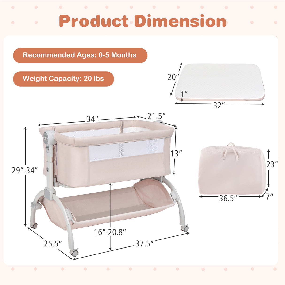 3-in-1 Baby Bassinet with Double-Lock Design and Adjustable Heights