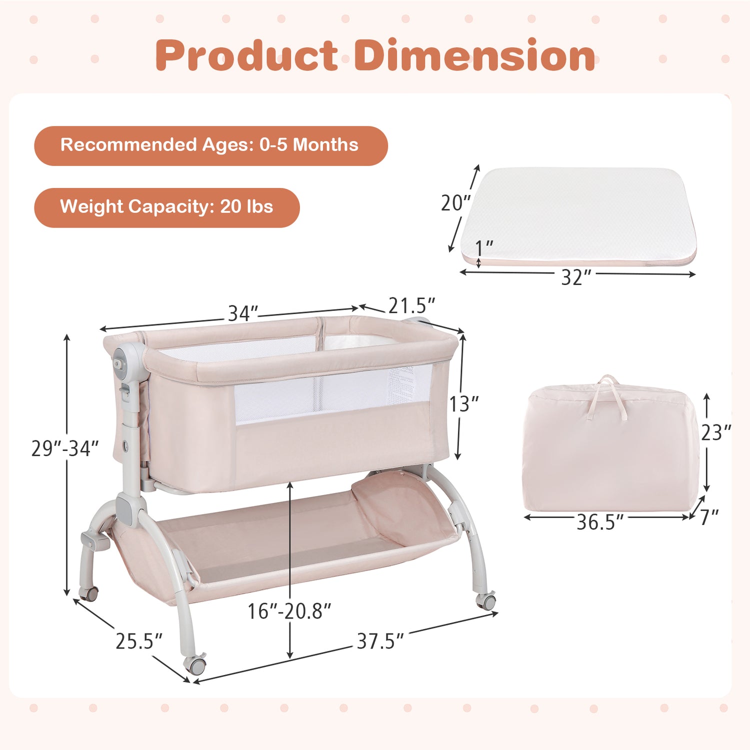 3-in-1 Baby Bassinet with Double-Lock Design and Adjustable Heights
