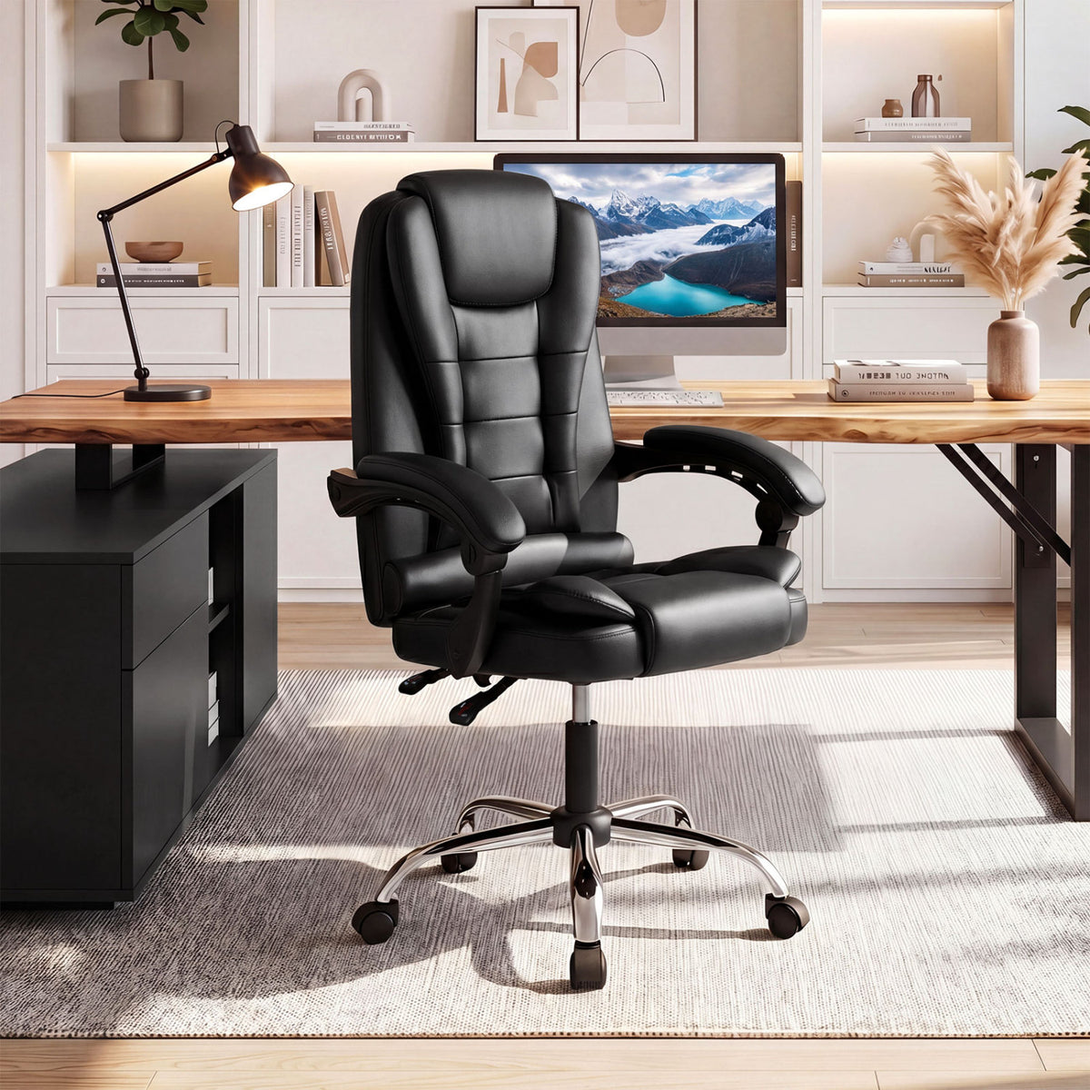 Big High Back Executive Chair with Linkage Armrests and Leather Padded Seat for Office