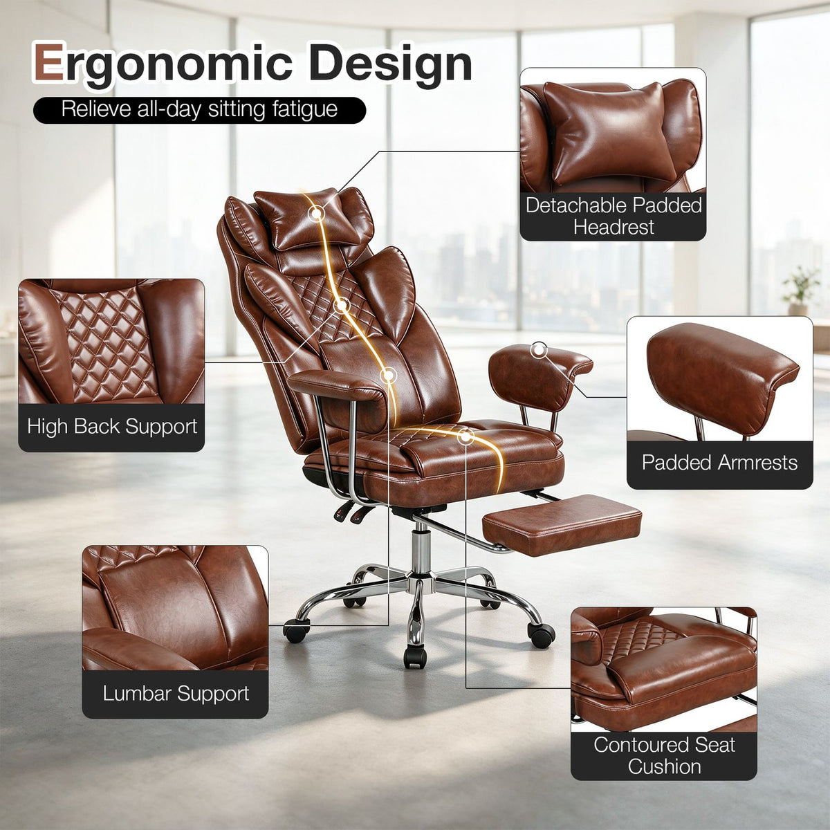 Big and Tall Executive Office Chair with Lumbar Support and Adjustable Seat