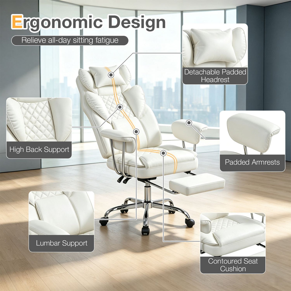 Big and Tall Executive Office Chair with Lumbar Support and Adjustable Seat
