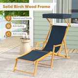 Birch Wood Chaise Lounge Chair Foldable Beach Chair with Adjustable Canopy