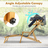 Birch Wood Chaise Lounge Chair Foldable Beach Chair with Adjustable Canopy