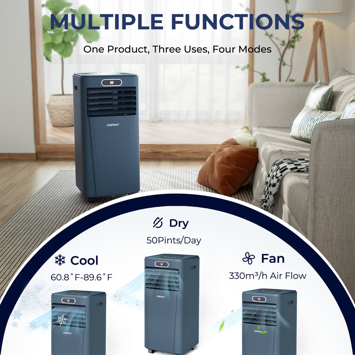 10000 BTU 4-in-1 Portable Air Conditioner with Dehumidifier and Fan Mode