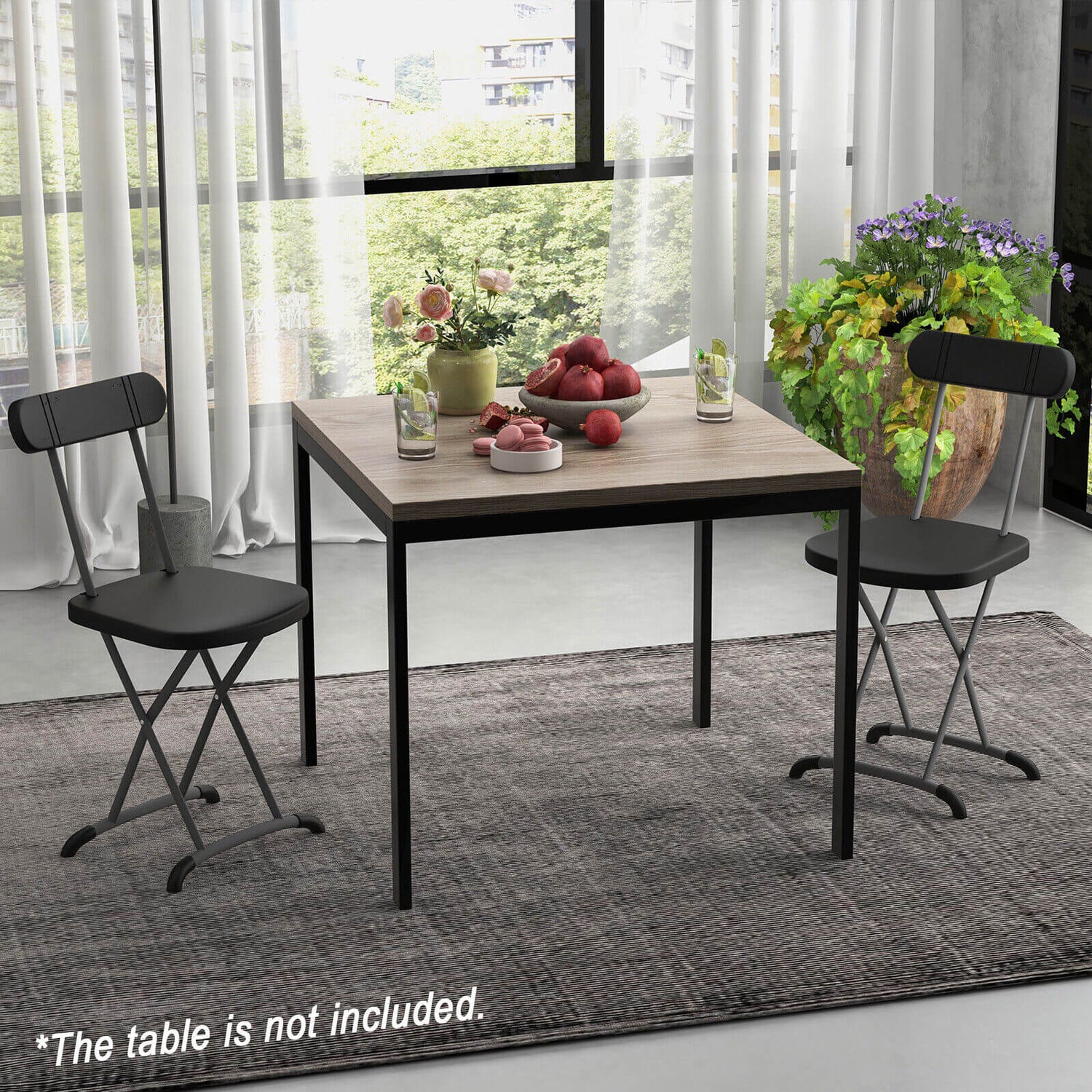 2 Pieces Outdoor Folding Chair Set with Sturdy Frame and Ergonomic Backrest-Black