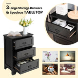 3 Drawers End Storage Wood Side Nightstand