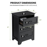 3 Drawers End Storage Wood Side Nightstand