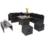 9 Pieces Patio Furniture Set with 32â Fire Pit Table and 50000 BTU Square Propane Fire Pit