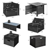 9 Pieces Patio Furniture Set with 32â Fire Pit Table and 50000 BTU Square Propane Fire Pit