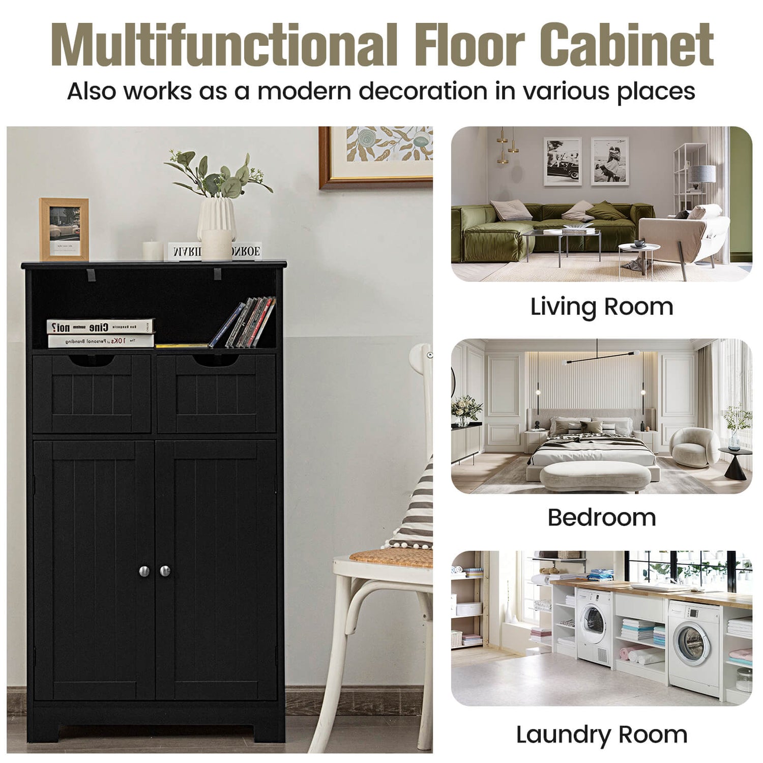 Bathroom Wooden Side Cabinet  with 2 Drawers and 2 Doors