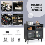 Kitchen Buffet Sideboard with Wine Rack and Sliding Door-Black