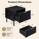 Black Modern Nightstand with Vertical-Striped Storage Drawer-Black