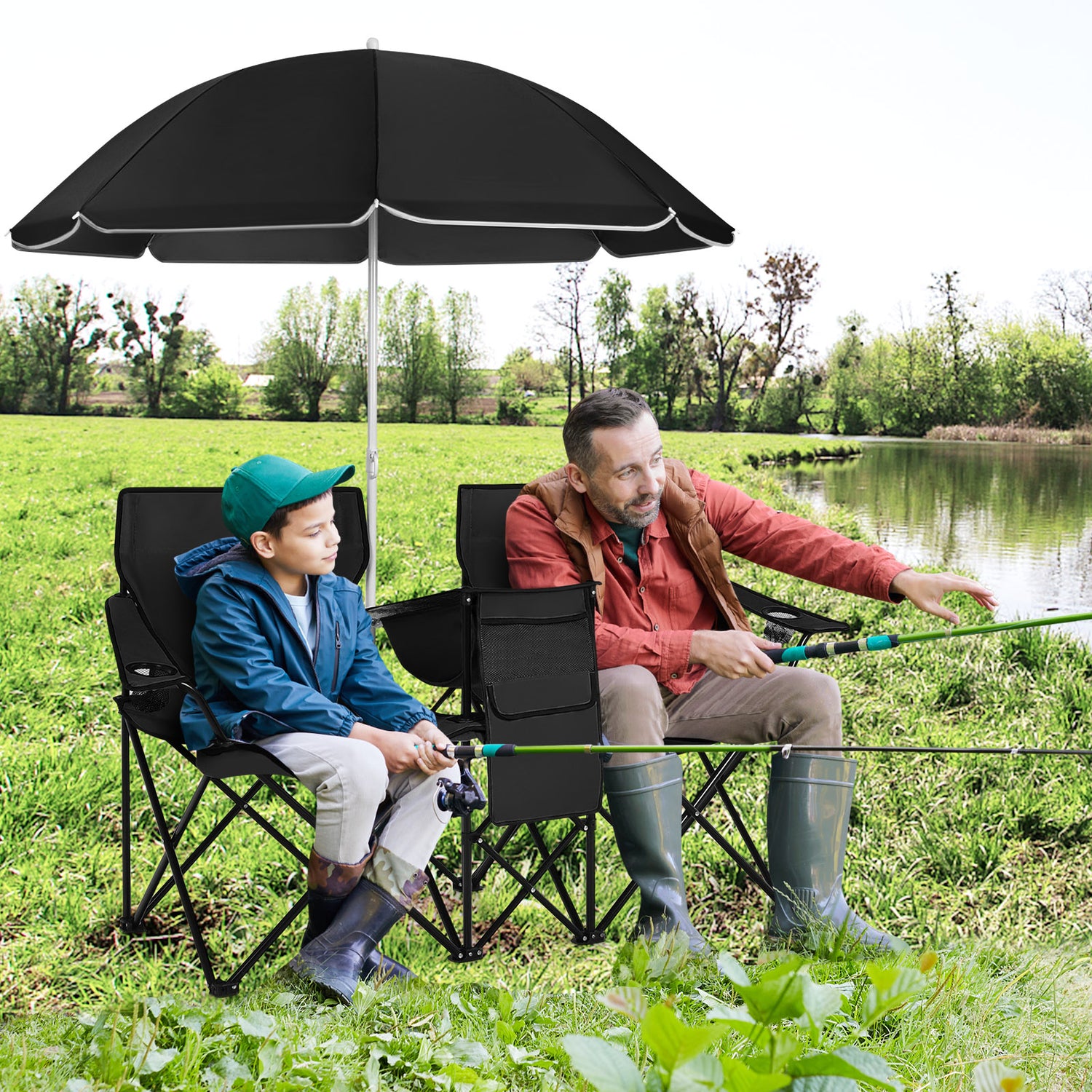 Portable Folding Picnic Double Chair with Umbrella