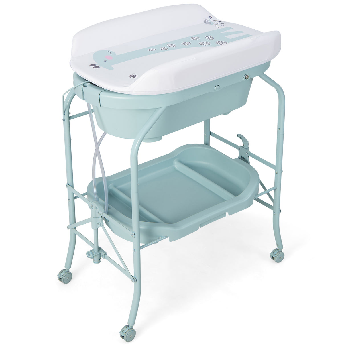 Portable Baby Changing Table with Storage Basket and Shelves