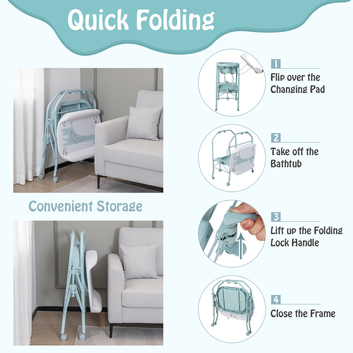 Portable Baby Changing Table with Storage Basket and Shelves