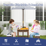 Kids Picnic Table and Bench Set with Cushions and Height Adjustable Umbrella