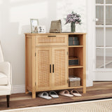 Boho Buffet Sideboard Storage Cabinet with Drawer and Rattan Woven Doors-Natural