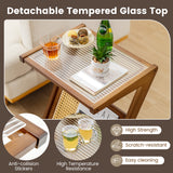 Boho End Table with Magazine Rack and Tempered Glass Top