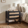 Boho Rattan Nightstand with 2 Drawers and Bottom Open Shelf