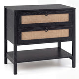 Boho Rattan Nightstand with 2 Drawers and Bottom Open Shelf