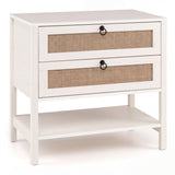 Boho Rattan Nightstand with 2 Drawers and Bottom Open Shelf