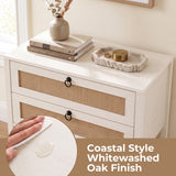Boho Rattan Nightstand with 2 Drawers and Bottom Open Shelf