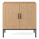 Boho Storage Cabinet with Asymmetrical Pattern Doors for Kitchen-Natural