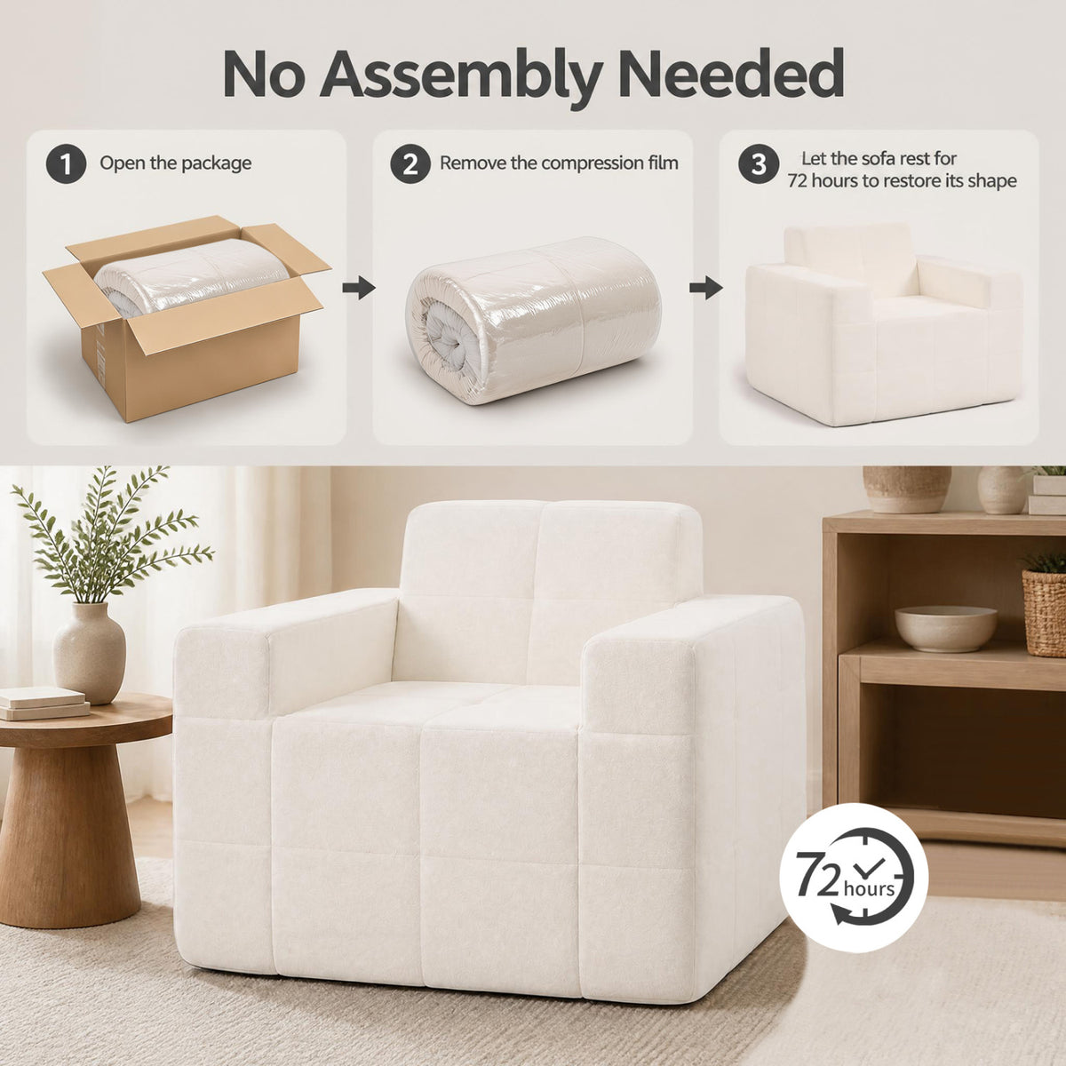 Boneless Single Sofa Chair Cloud Sofa with Terry Cloth Upholstery