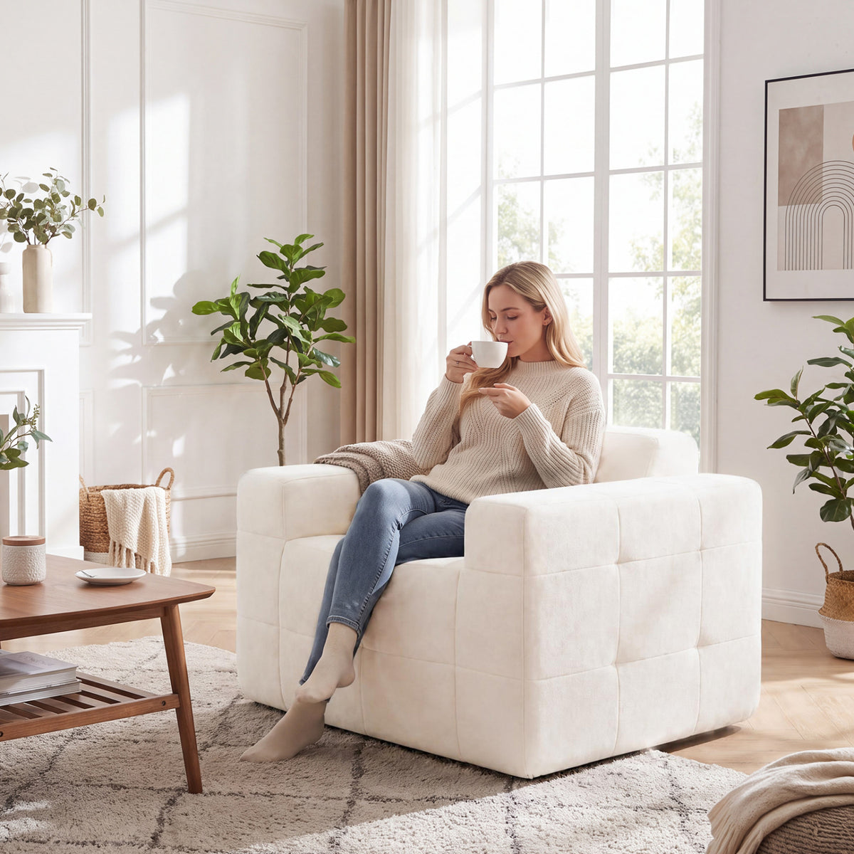 Boneless Single Sofa Chair Cloud Sofa with Terry Cloth Upholstery