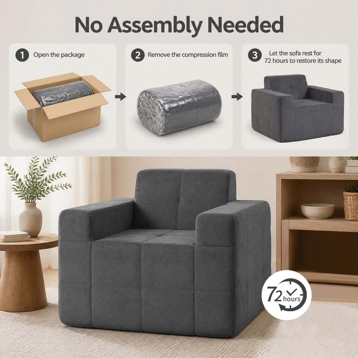 Boneless Single Sofa Chair Cloud Sofa with Terry Cloth Upholstery