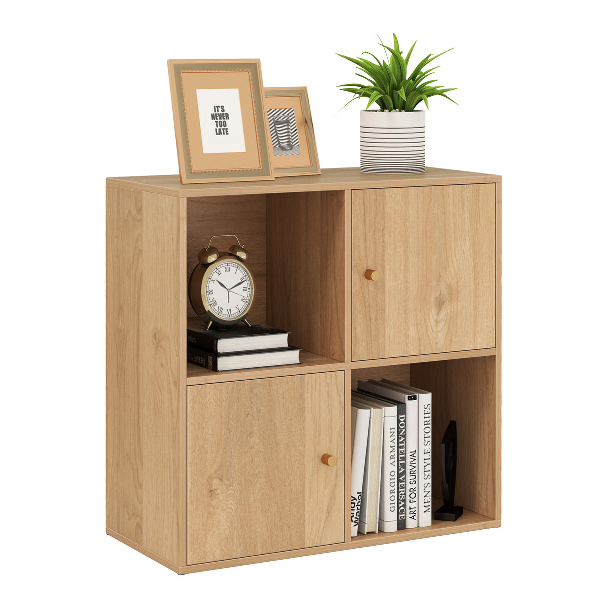 4-Cube Bookcase 3-Tier Bookshelf with Dual Anti-Tipping Kits and 2 Cabinets
