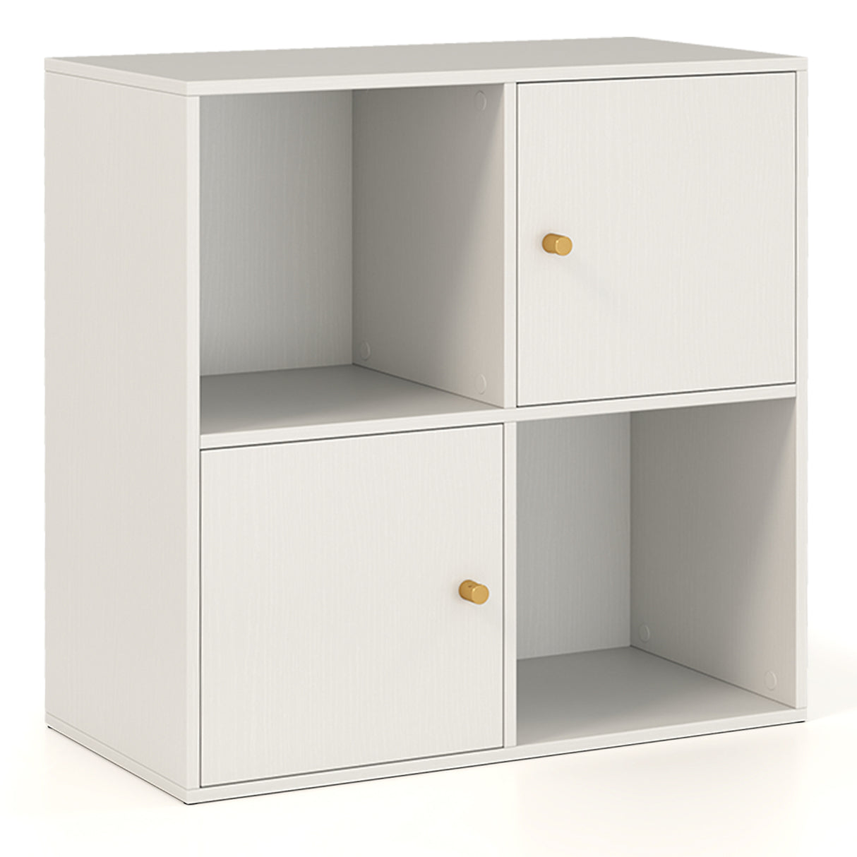 4-Cube Bookcase 3-Tier Bookshelf with Dual Anti-Tipping Kits and 2 Cabinets
