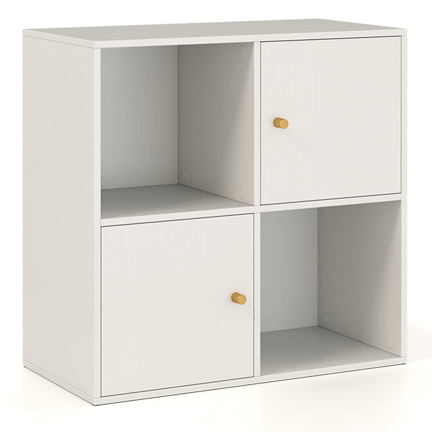 4-Cube Bookcase 3-Tier Bookshelf with Dual Anti-Tipping Kits and 2 Cabinets