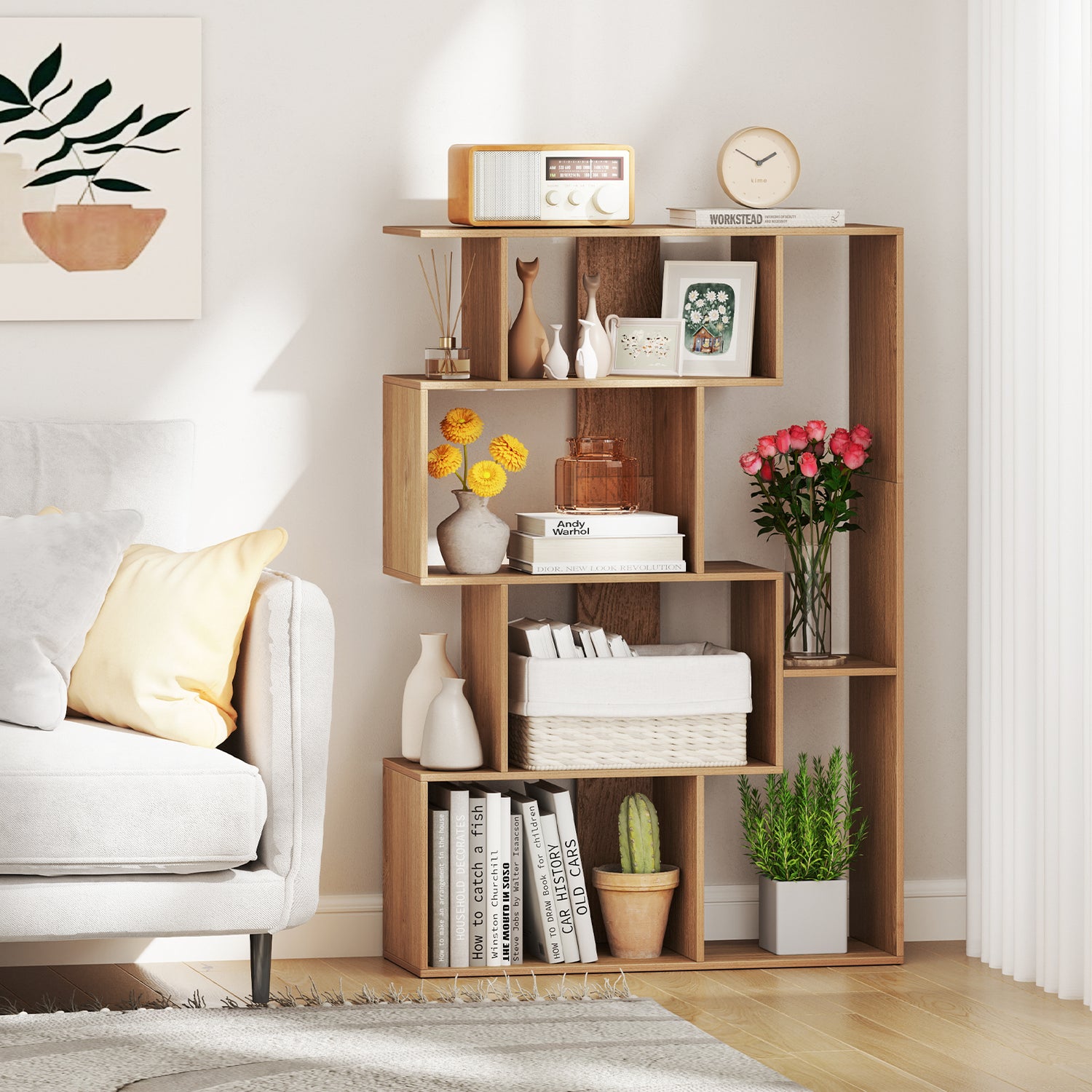 47 Inch 6-Cube Open-back Geometric Bookshelf for Bedroom Living Room