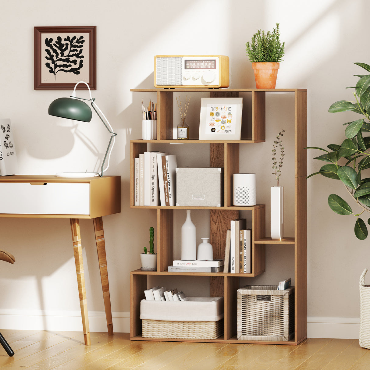 47 Inch 6-Cube Open-back Geometric Bookshelf for Bedroom Living Room