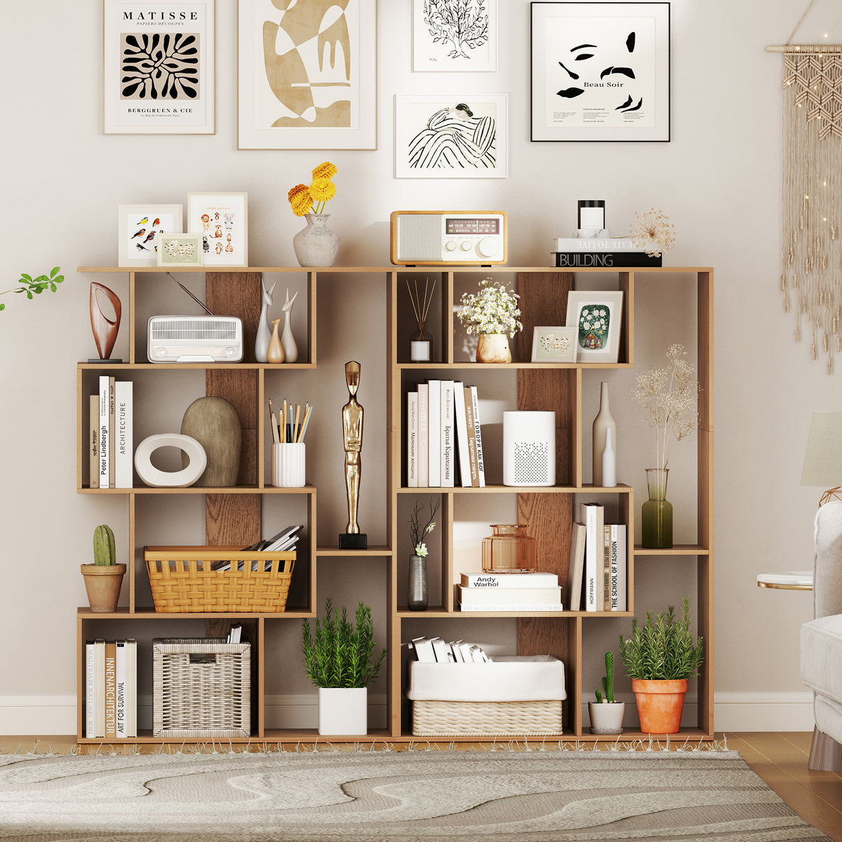 47 Inch 6-Cube Open-back Geometric Bookshelf for Bedroom Living Room