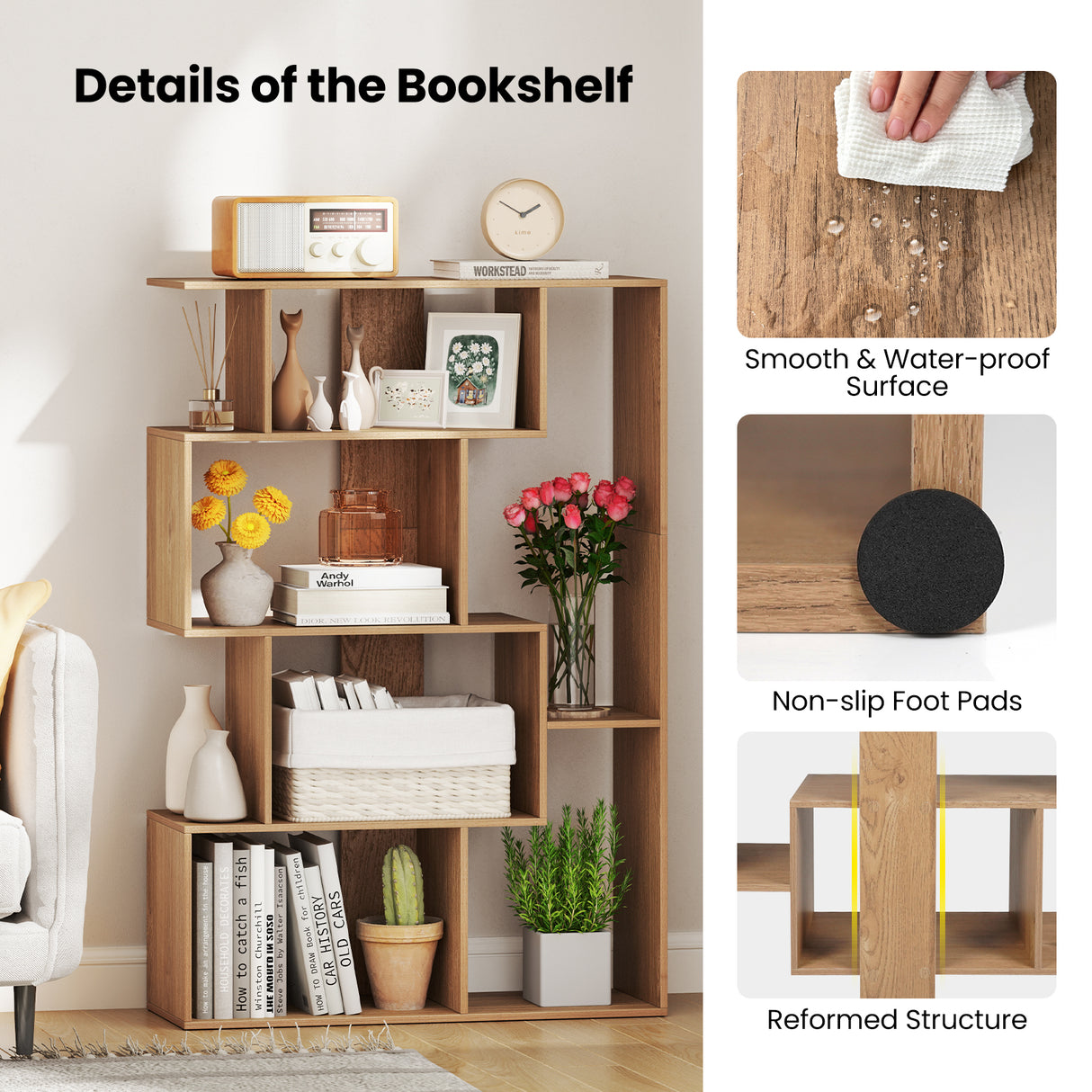 47 Inch 6-Cube Open-back Geometric Bookshelf for Bedroom Living Room