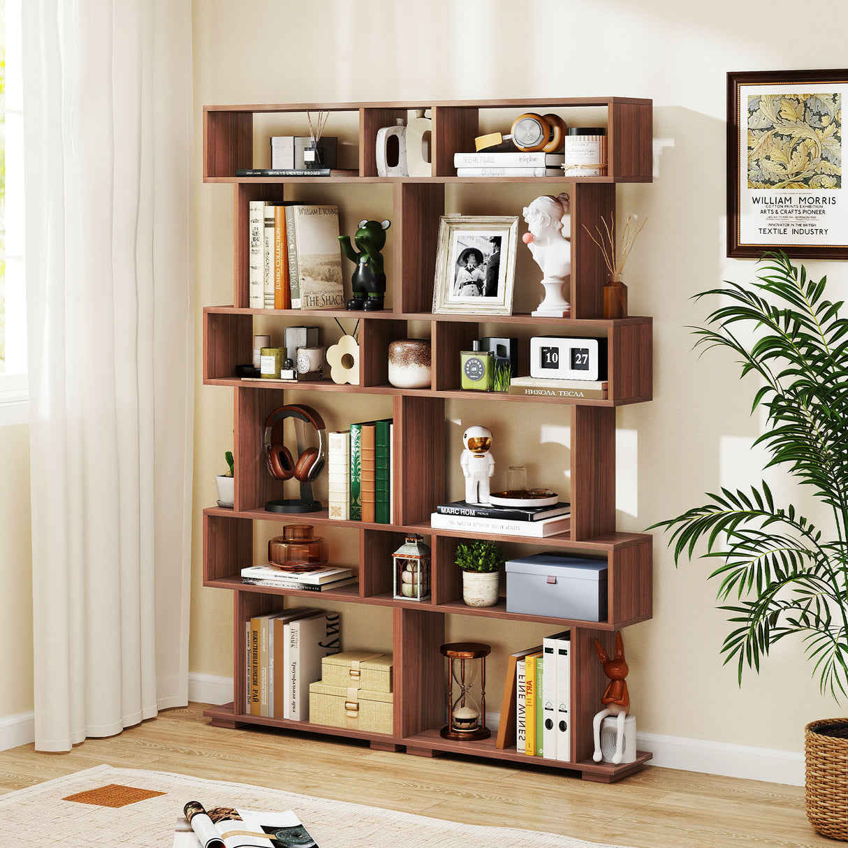 6-Tier Geometric Bookshelf with 2 Anti-Tipping Kits for Home Office