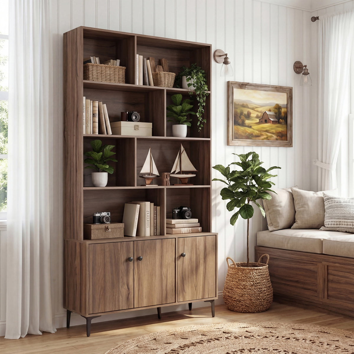 Bookshelf with 3 Doors and 2 Anti-Tipping Kits for Home Office