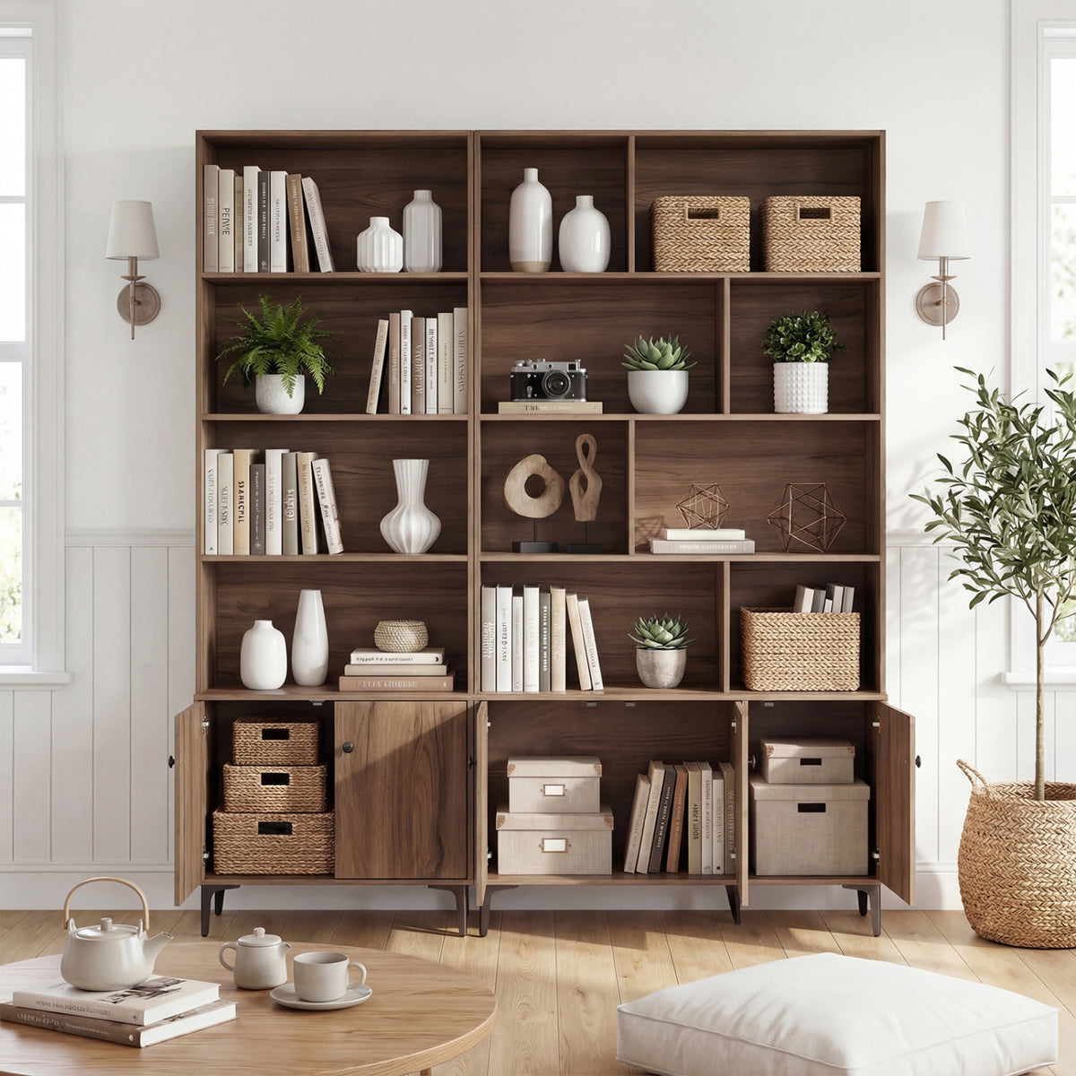 Bookshelf with 3 Doors and 2 Anti-Tipping Kits for Home Office