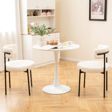 Boucle Dining Chair with Curved Backrest and Metal Legs Set of 2-White