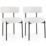 Boucle Dining Chair with Curved Backrest and Metal Legs Set of 2-White