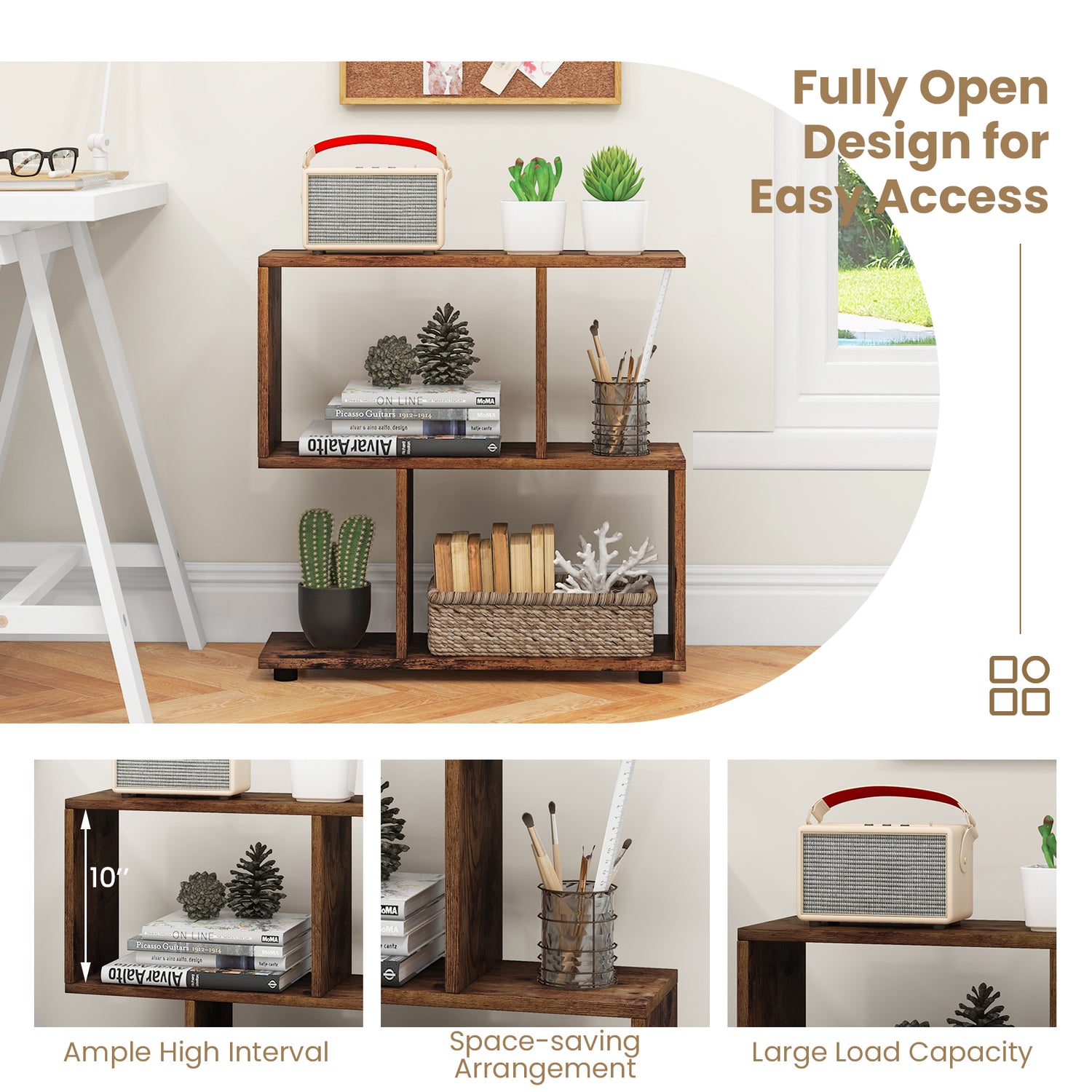 24 Inch 3-Tier Geometric Bookshelf with Thick Foot Pads