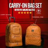 Brown Leather Roller Carry-on Set
