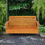 2-Person Wooden Porch Swing with Hanging Chains for Garden Yard-Orange