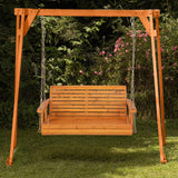 2-Person Wooden Porch Swing with Hanging Chains for Garden Yard-Orange