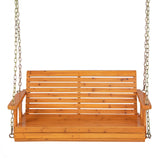 2-Person Wooden Porch Swing with Hanging Chains for Garden Yard-Orange