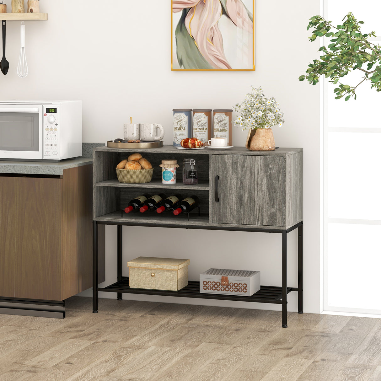 Buffet Sideboard Coffee Bar Cabinet with Power Outlets and USB Ports