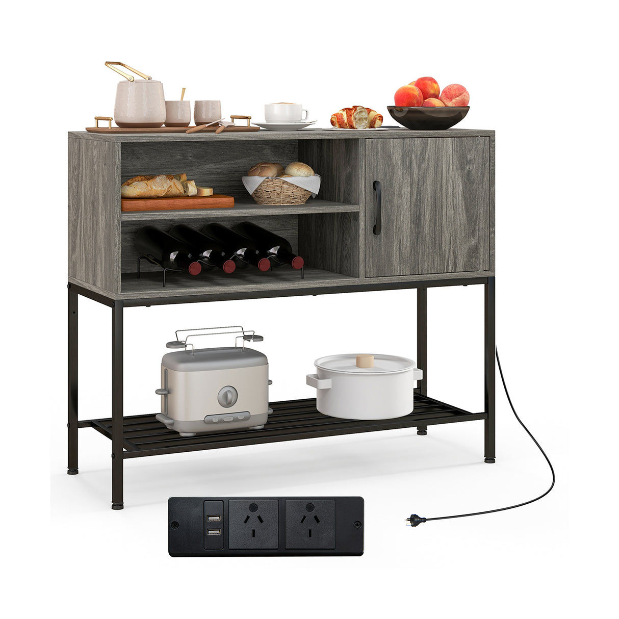 Buffet Sideboard Coffee Bar Cabinet with Power Outlets and USB Ports
